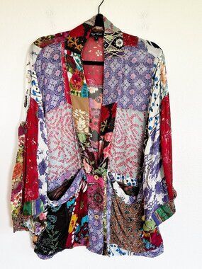 Young Threads Kimono Colorful Boho Patchwork Lightweight Cardigan Jacket